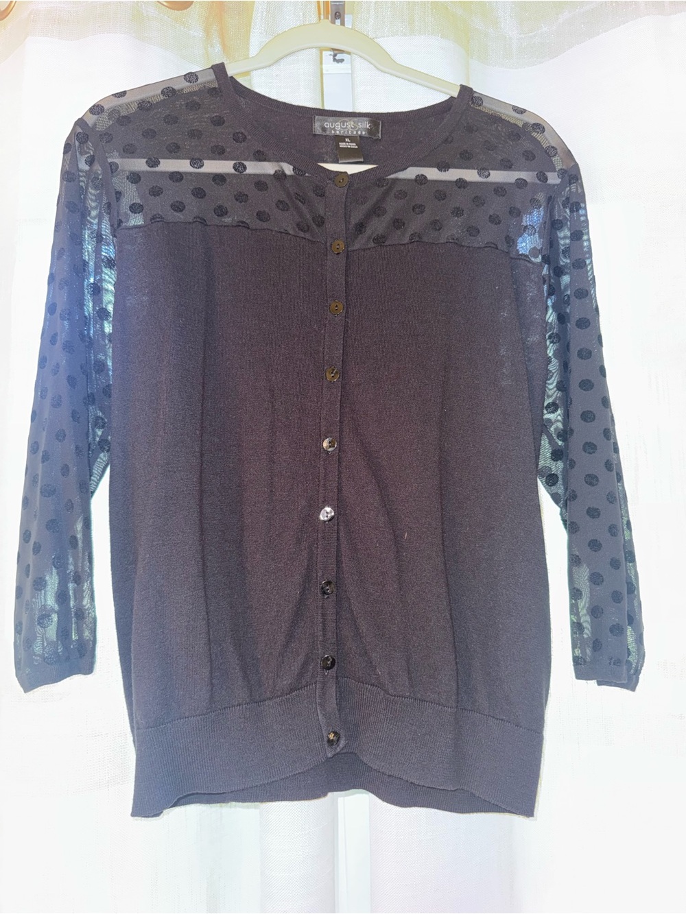 August Silk Polka Dot Cardigan in black Size XL Like New